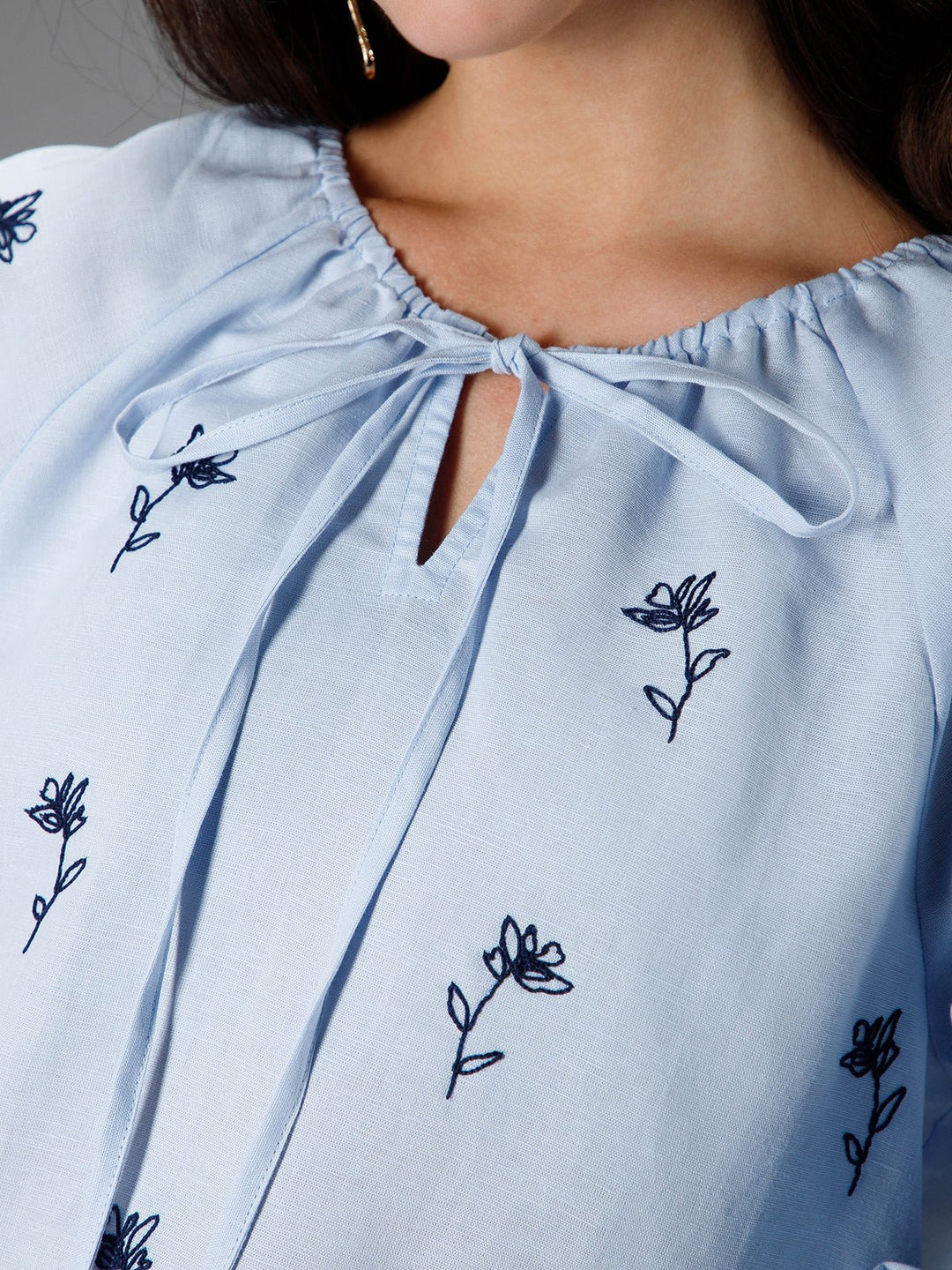 B77 AZURE - Contrast Embroidered Top - Suspire