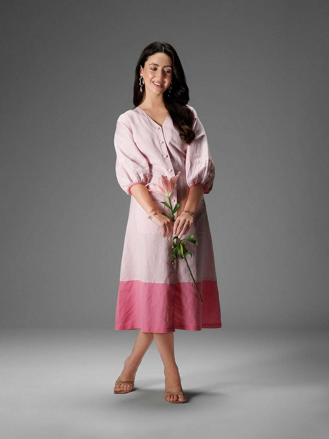 B77 CARNATION - Cotton Linen Long Dress - Suspire