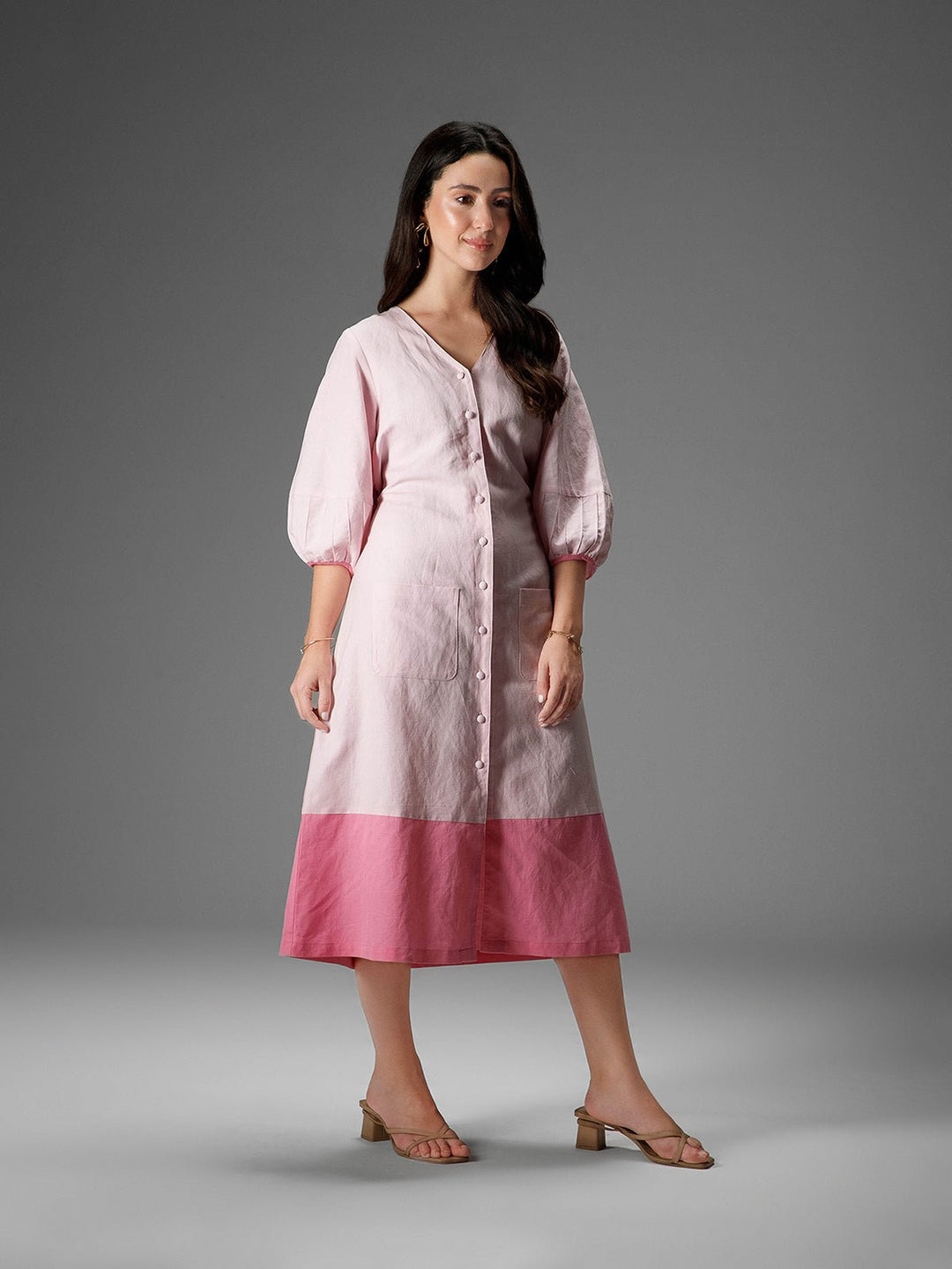 B77 CARNATION - Cotton Linen Long Dress - Suspire