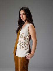 B77 HAZEL - Waistcoat Top with Cord Embroidery