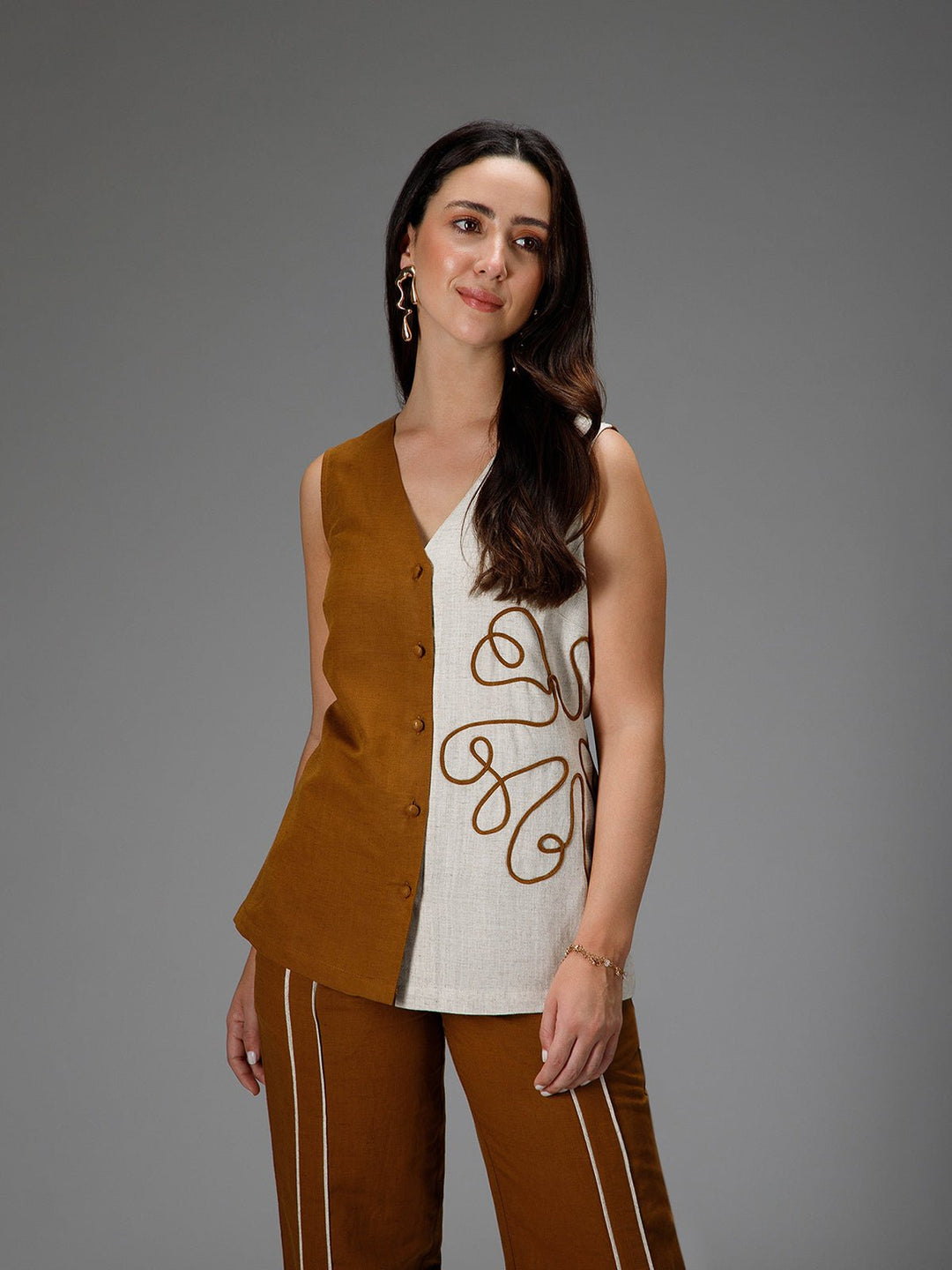 B77 HAZEL - Waistcoat Top with Cord Embroidery - Suspire