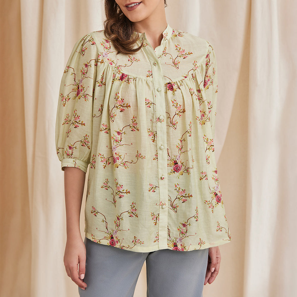 B77 Women's Stylish Printed Linen Shirt