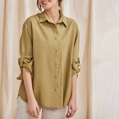 B77 Women's Linen Drop Shoulder Top With Cutwork Embroidery
