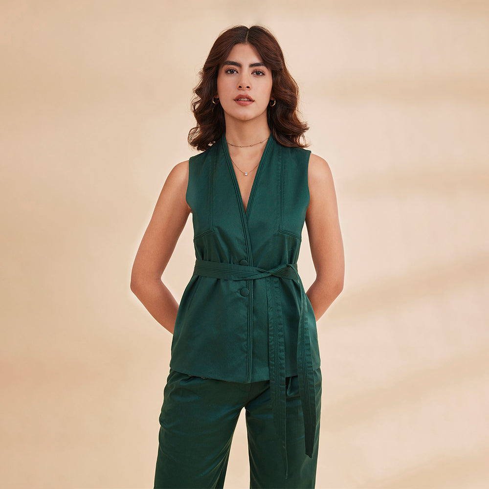 B77 ZAHARA WAISTCOAT Sleeveless Organic Cotton Tencel Women's Waistcoat with Belt