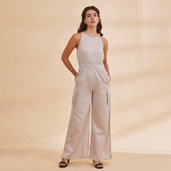 B77 Women's Organic Cotton Satin Racerback Jumpsuit / Grey