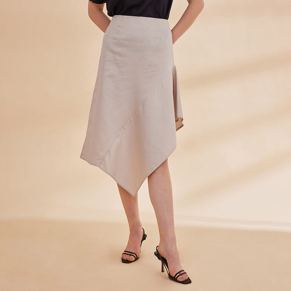 B77 Women's Organic Cotton Satin Asymmetrical Hemline Skirt / Grey