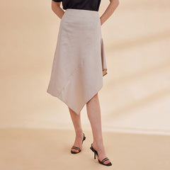 B77 Women's Organic Cotton Satin Asymmetrical Hemline Skirt / Grey