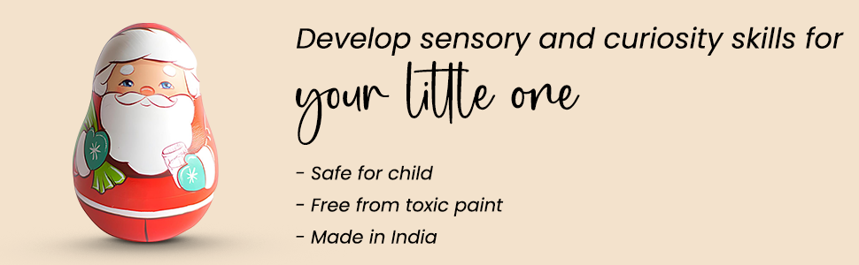 Channapatna Toys Wooden Santa Christmas Roly Poly Toy for Baby, Toddlers, Kids (1 Year+) Wobbling Tumbler Toy - Develops Curiosity & Motor Skills