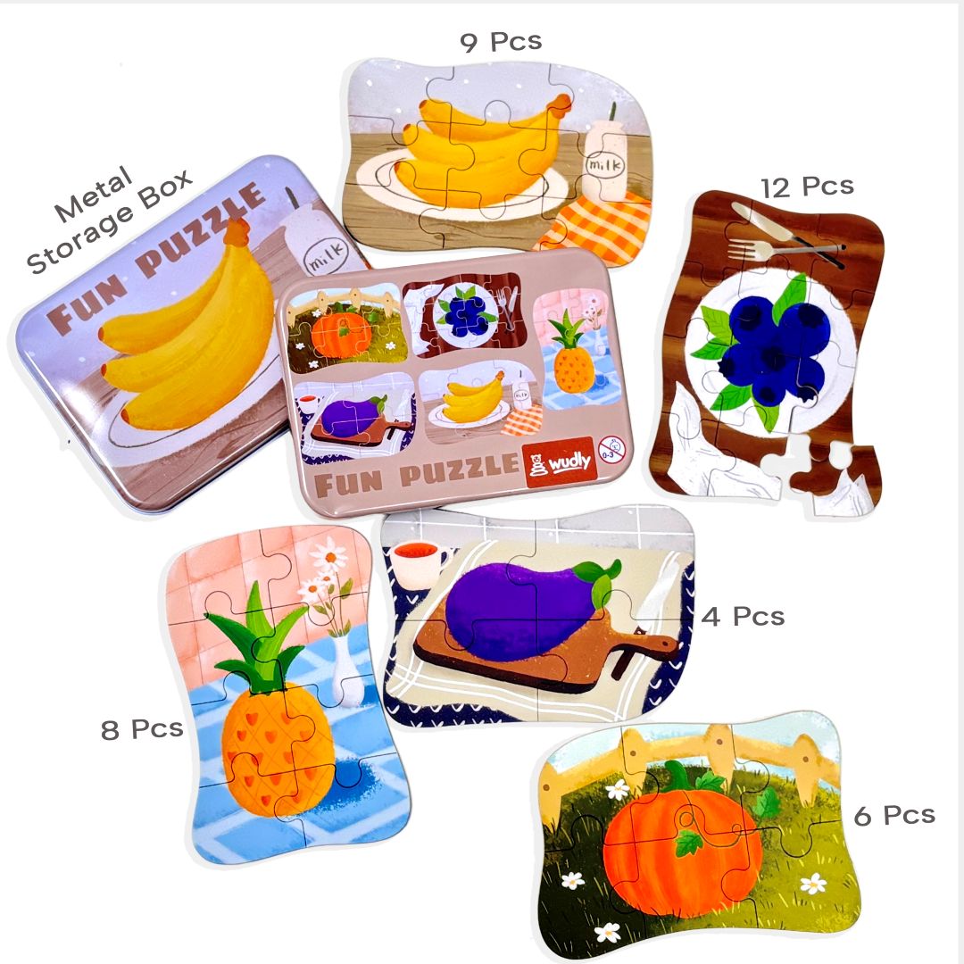 Wudly Wooden Progressive Puzzle Metal Box Fruit