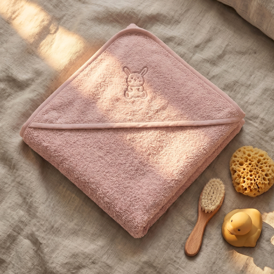 Country Village Baby Hooded Towel -Bunny Embroidered