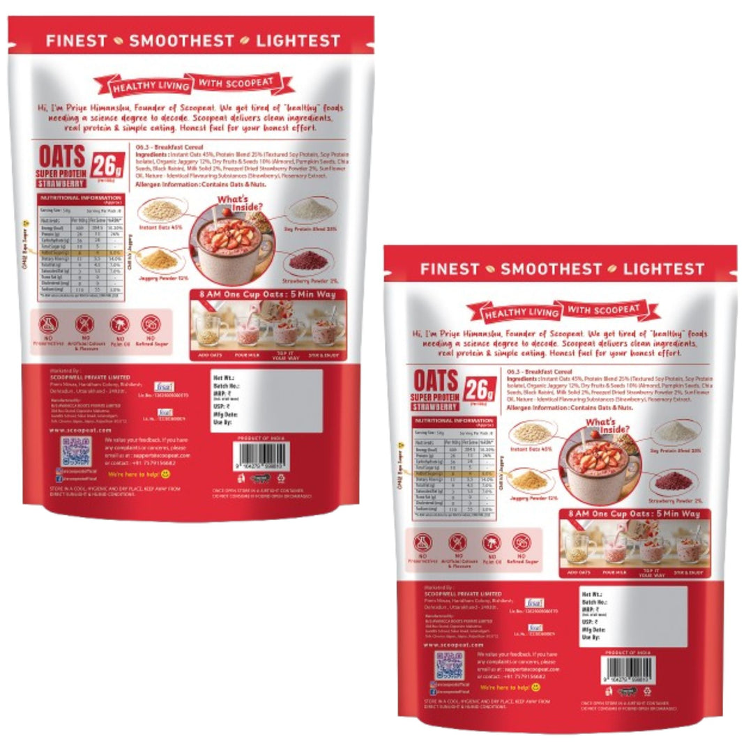Scoopeat Assorted Oats pack of 2 -  26g Super High Protein Strawberry Oats