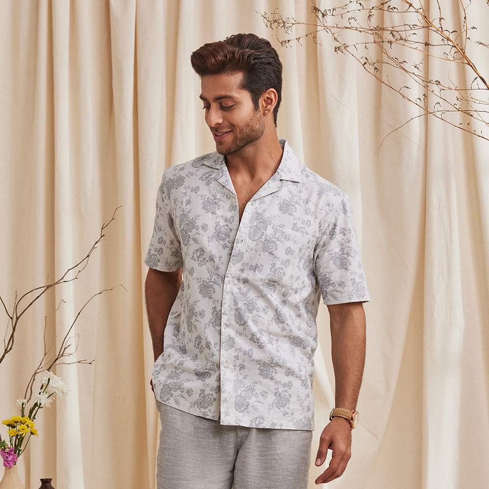 B77 Men's Casual Cuban Collar Organic Cotton Shirt