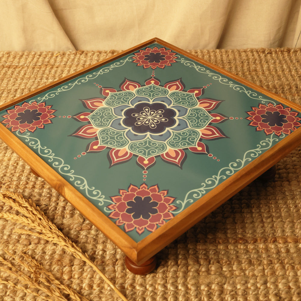 BambaiSe Bajot Medium Aquamarine Mandala | Teak Wood | 11" x 11"