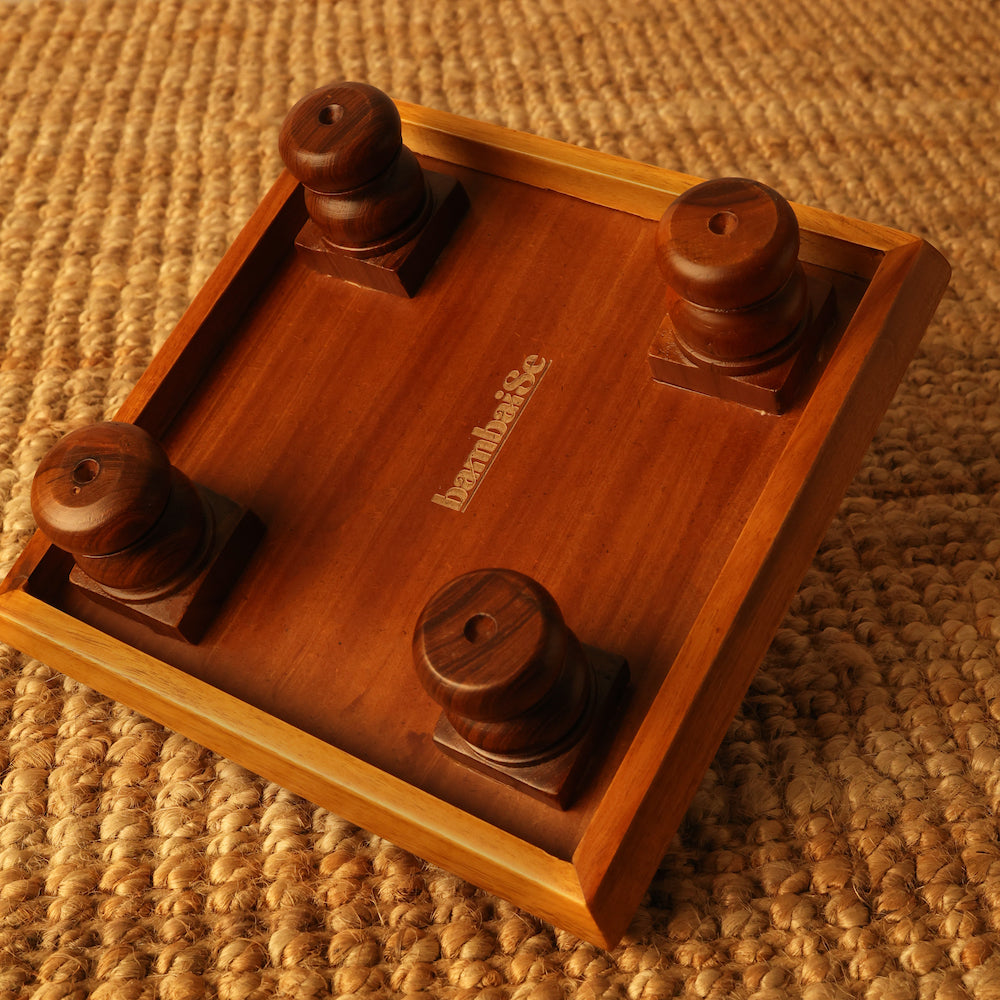 BambaiSe Compact Bajot Aquamarine Mandala | Teak Wood | 8" x 8"