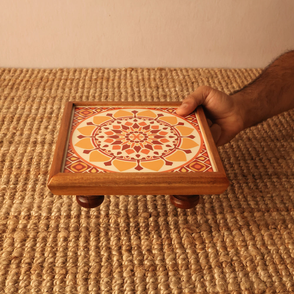 BambaiSe Compact Bajot Sunshine Mandala | Teak Wood | 8" x 8&