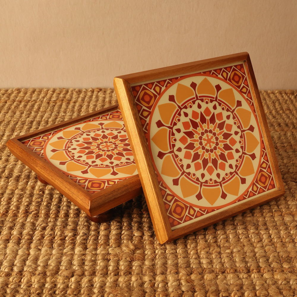 BambaiSe Compact Bajot Sunshine Mandala | Teak Wood | 8" x 8&