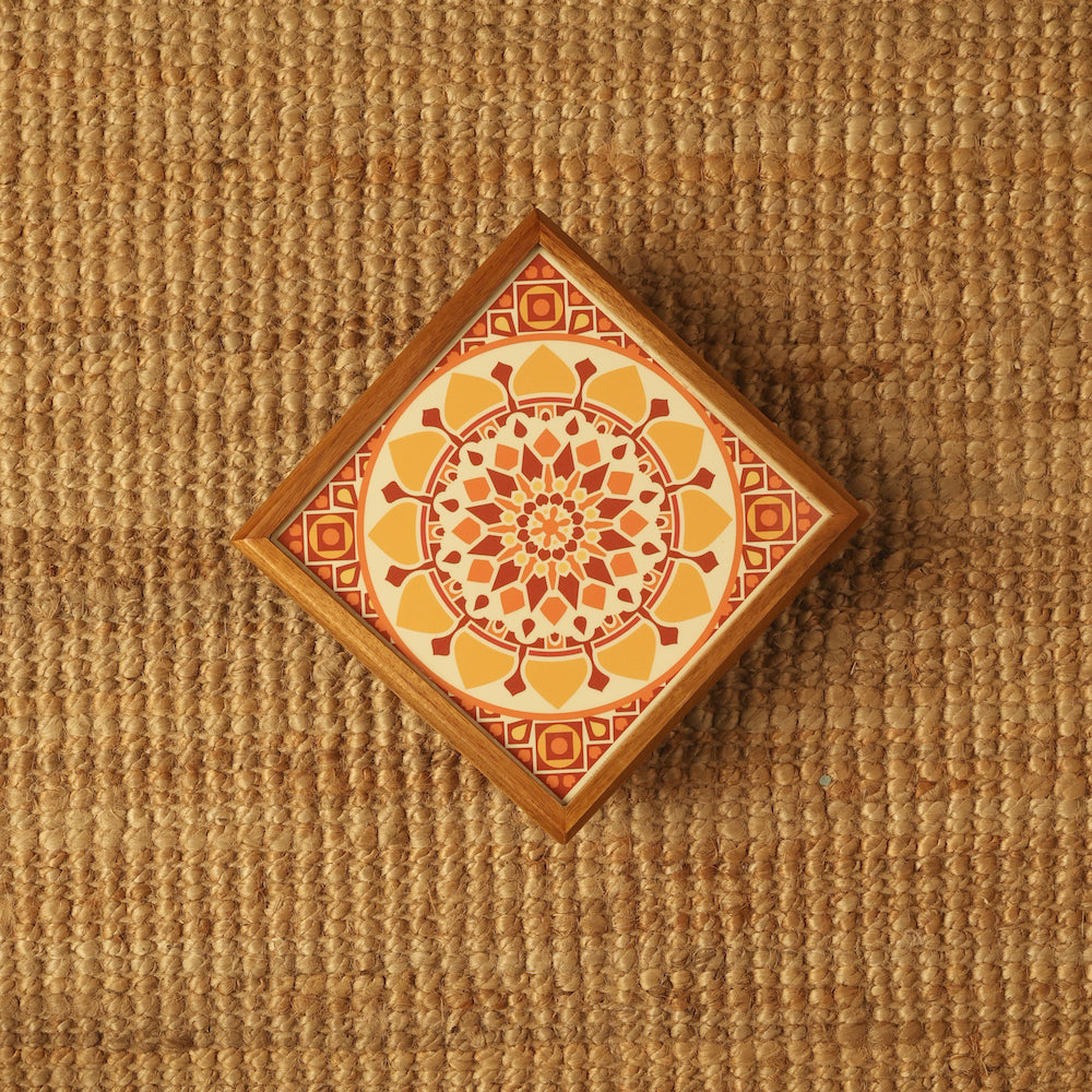 BambaiSe Compact Bajot Sunshine Mandala | Teak Wood | 8" x 8&