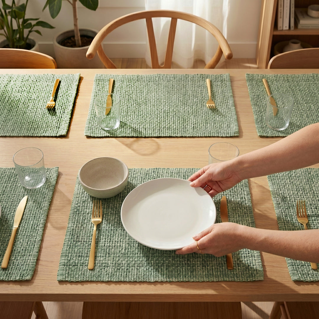 Country Village Cotton Placemats - Woven Weaved Design