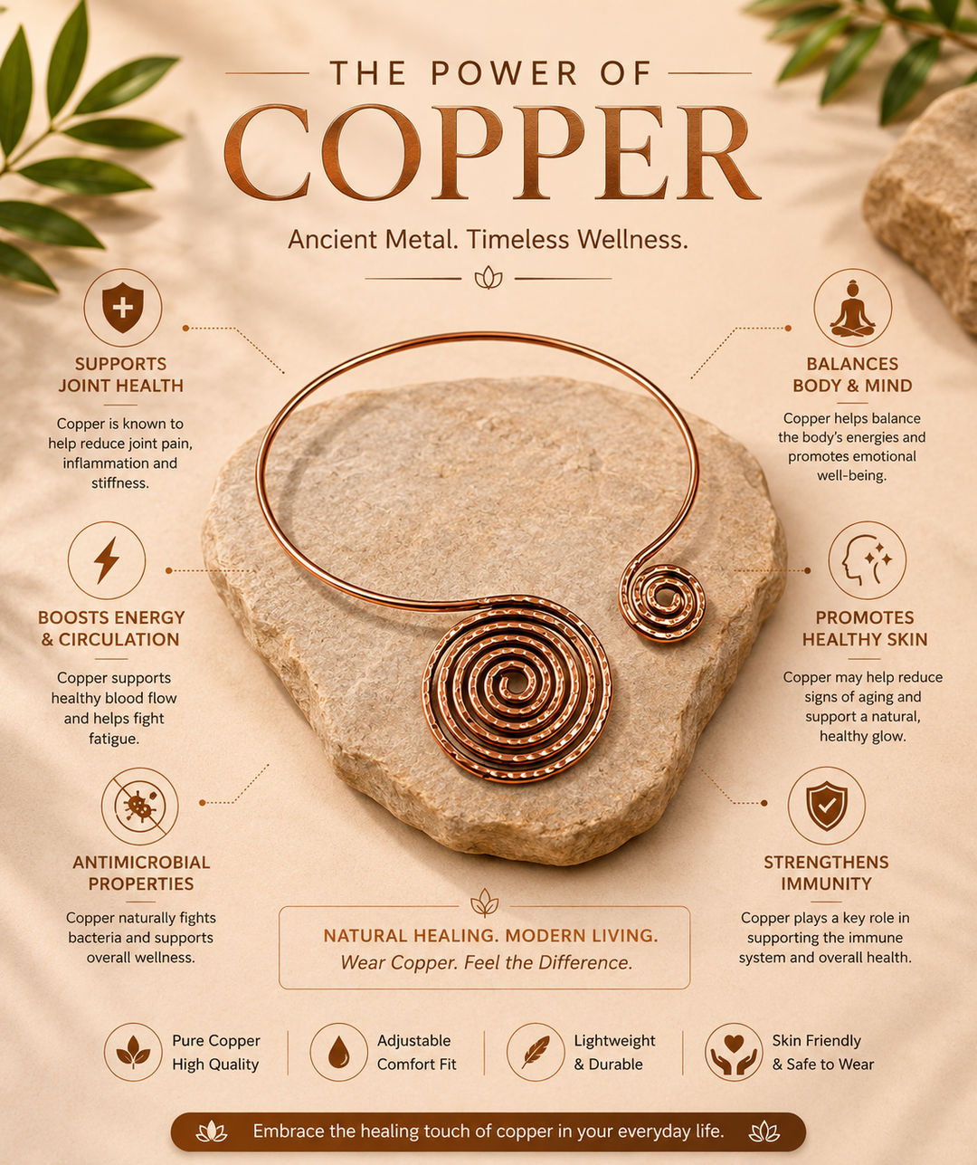Egyptian designs Pure Copper Necklace for Women | Handmade Ayurvedic Copper Jewelry | Nature Heal