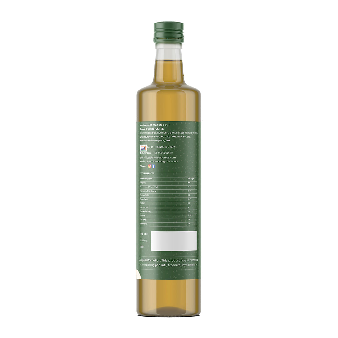Bionode Organics Cold Pressed Sesame Oil, Certified Organic – 1 Ltr Contains vitamin E, promotes Skin Health and Immunity, Calcium, Vitamin E & Antioxidants (1liter)