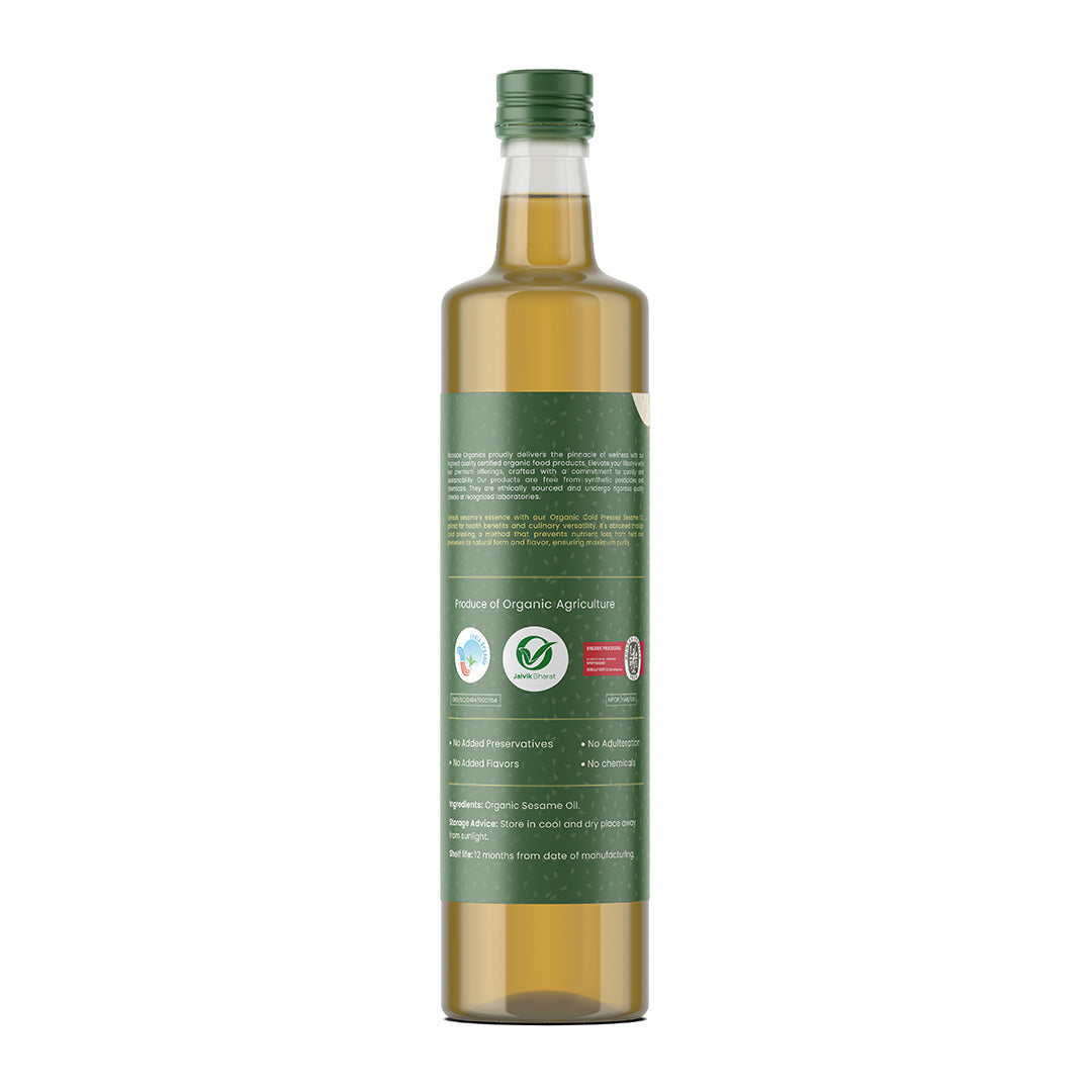 Bionode Organics Cold Pressed Sesame Oil, Certified Organic – 1 Ltr Contains vitamin E, promotes Skin Health and Immunity, Calcium, Vitamin E & Antioxidants (1liter)