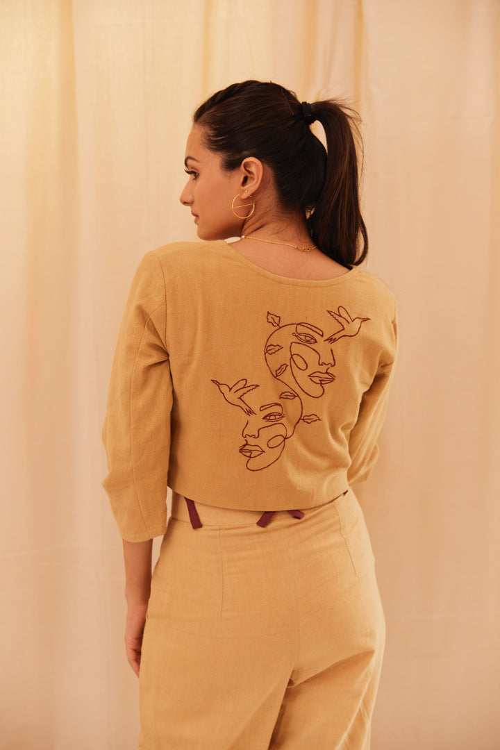 Pale Abstract Cropped Shirt