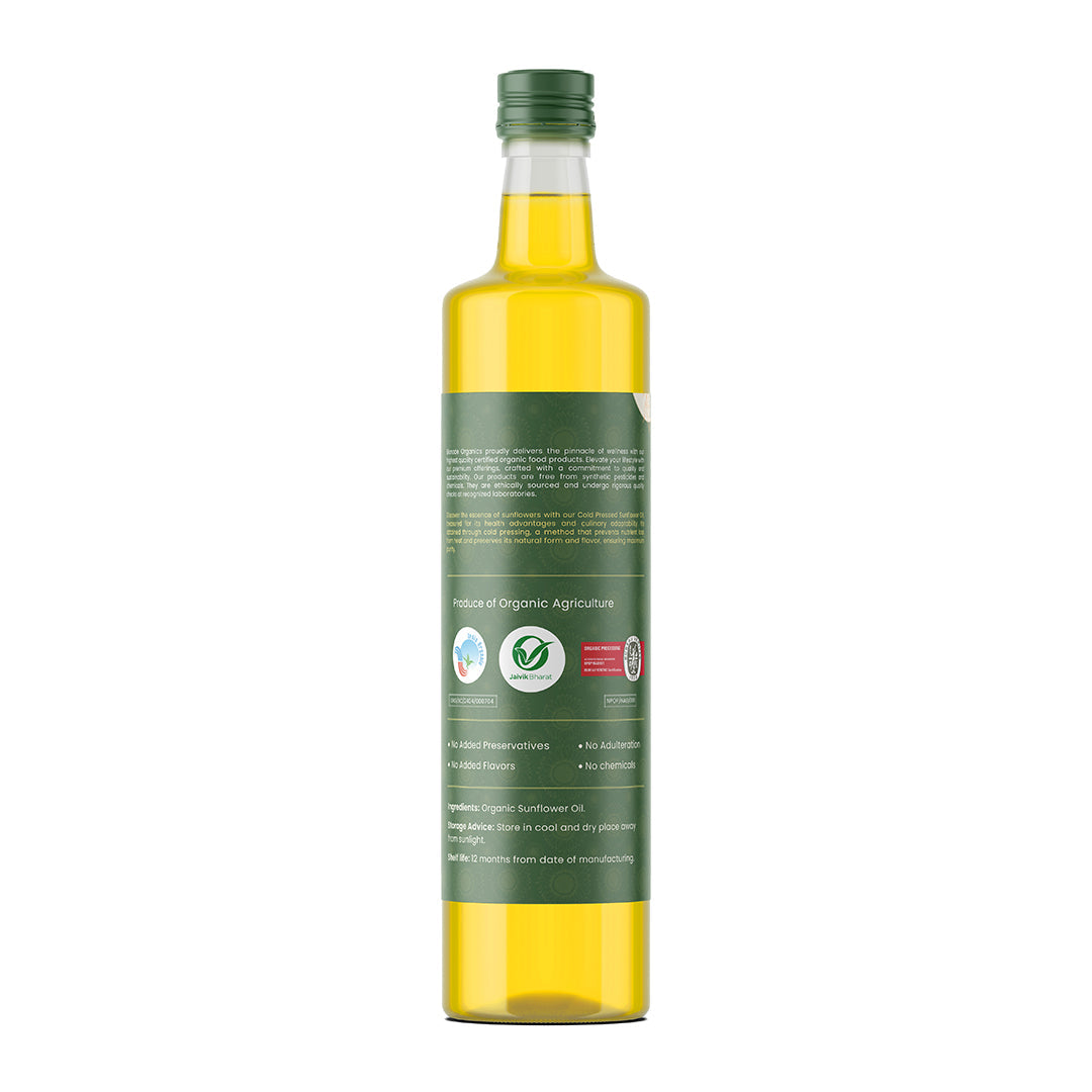 Bionode Organics Cold Pressed Sunflower Oil Certified Organic – 1 Ltr High in Monounsaturated Fats (MUFA) and Polyunsaturated Fats (PUFA), Vitamin E & Antioxidants (1liter)