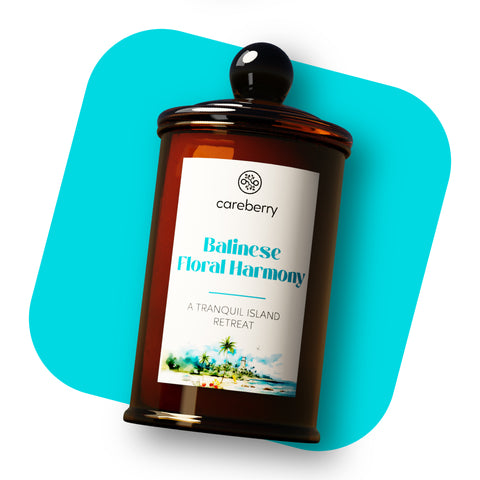 Careberry 's Balinese Floral Harmony Natural Soy Wax Candle in Amber Long Spice Glass Jar (100g) with Glass Cap