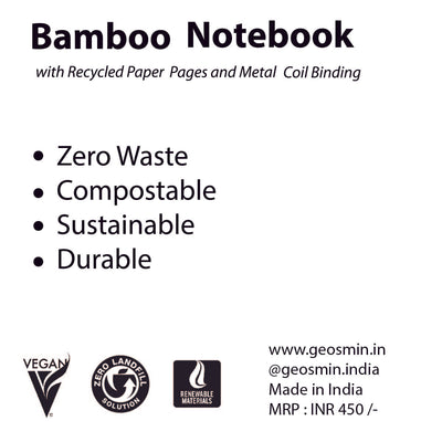 Bamboo notebook with recycled paper and metal coil