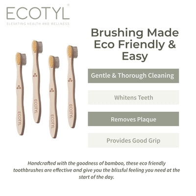 Ecotyl Bamboo Tooth Brush | Ultra Soft Bristles | Thorough Cleaning | Set of 4