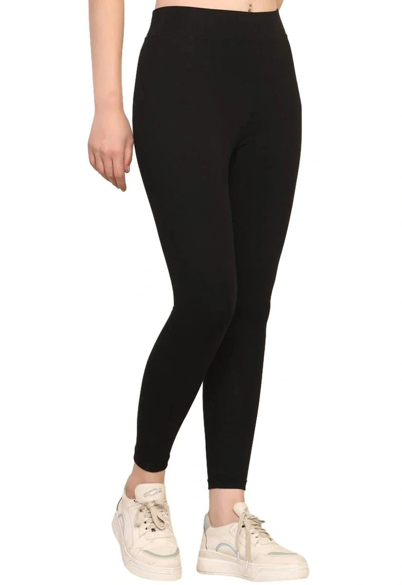 Yoga Pants High Waist Cotton Fabric Stretchable Black Gym Tights | Pack Of 1