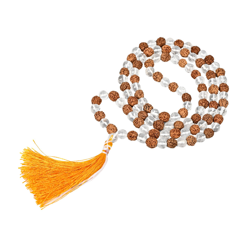 Bamboology Trends Clear Quartz & Rudraksha Certified Gemstone Mala
