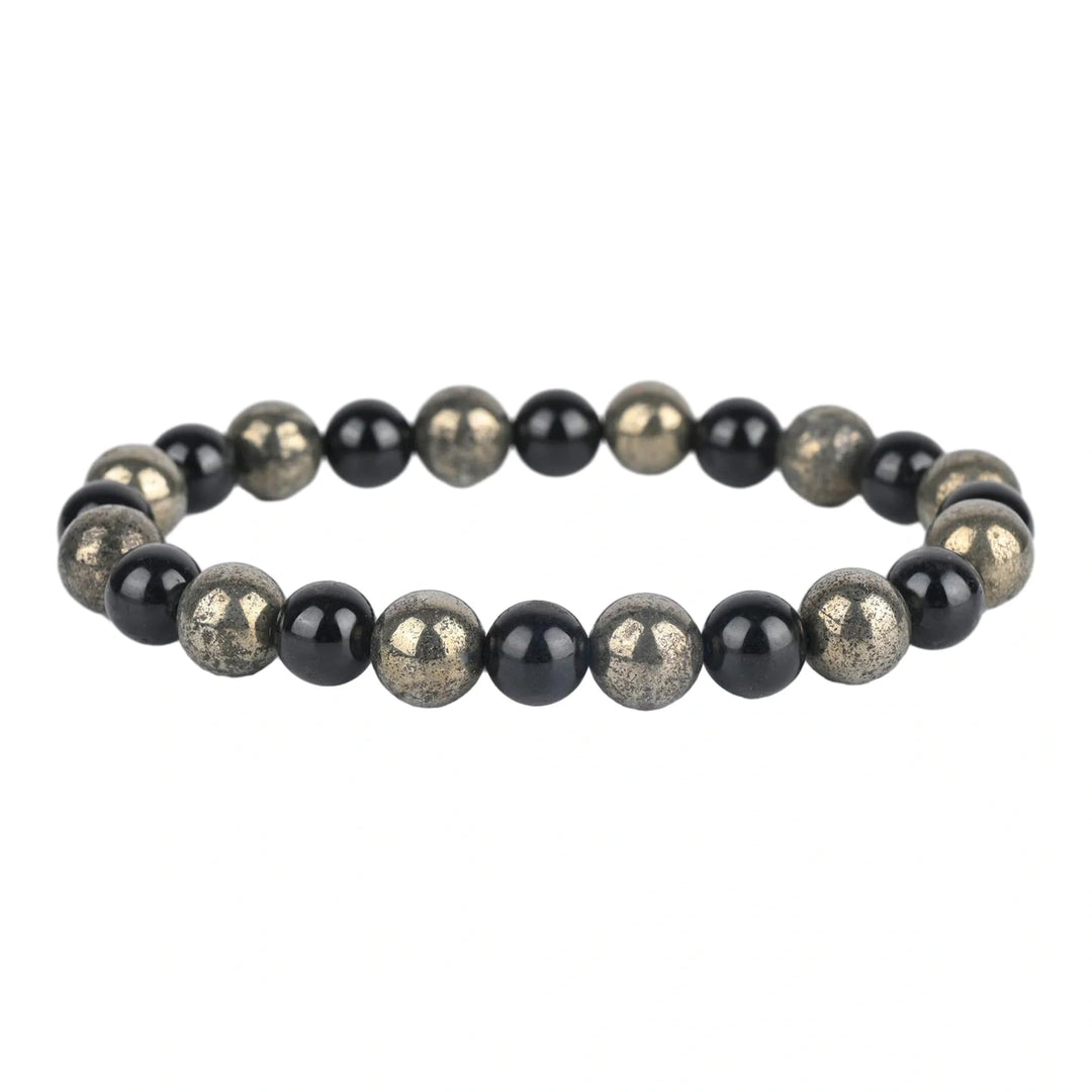 Bamboology Trends Natural Pyrite & Tourmaline Bracelet for Wealth, Power & Protection - Suspire