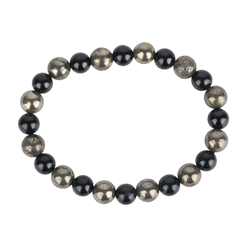 Bamboology Trends Natural Pyrite & Tourmaline Bracelet for Wealth, Power & Protection