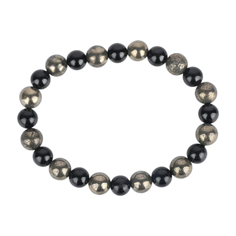 Bamboology Trends Natural Pyrite & Tourmaline Bracelet for Wealth, Power & Protection