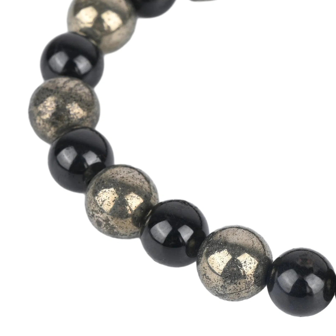 Bamboology Trends Natural Pyrite & Tourmaline Bracelet for Wealth, Power & Protection - Suspire