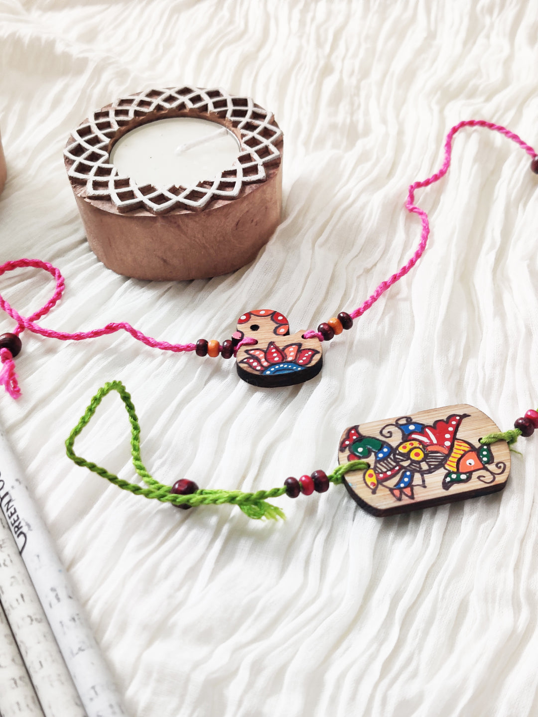 Greenfootprint Handcrafted Eco-Friendly Natural Bamboo Rakhi | Folkart | Hand-painted | Pack of 2