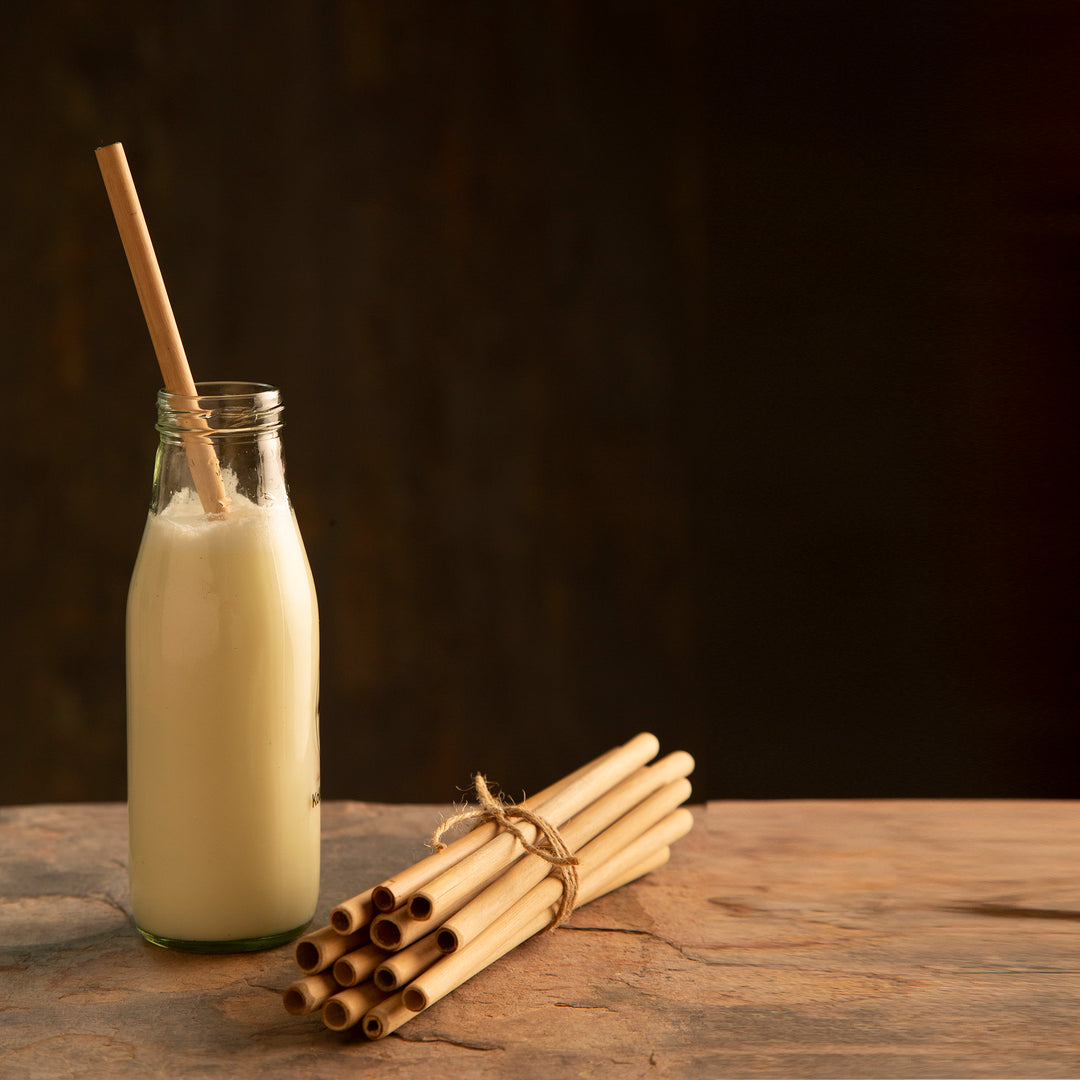 Bamboo Straw with cotton Pouch | 4 Straws & 1 Cleaner | Reusable Natural & Handcrafted