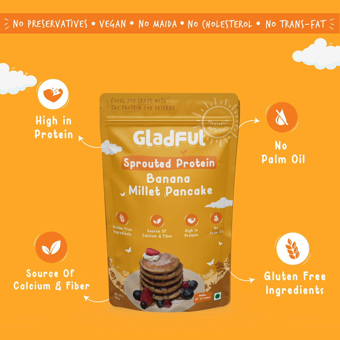 Gladful Sprouted pancake banana with millet lobia masoor protein for kids & families - pack of 2 - 300 gms