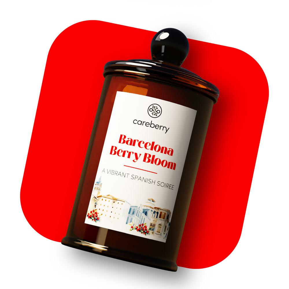 Careberry 's Barcelona Berry Bloom Candle | Natural Soy Wax | Amber Long Spice Glass Jar with Glass Cap (100g)
