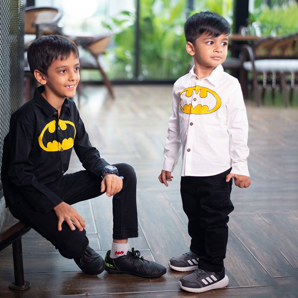 Bat Superhero Chest Icon Embroidered Organic Cotton Shirt - Black - Suspire