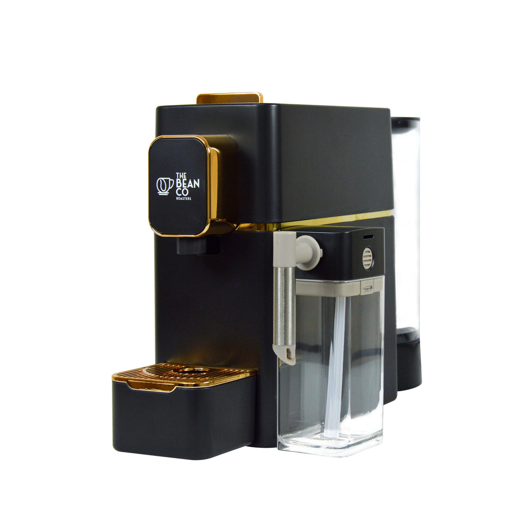 The Bean Co Roasters Coffee Capsule Machine with Integrated Milk Tank | 40 Nespresso®-Compatible Coffee Capsules | Combo Pack