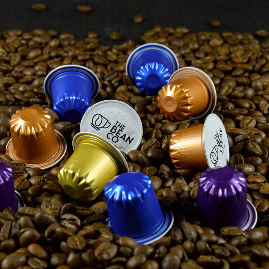 The Bean Co Roasters Coffee Capsule Machine with Integrated Milk Tank | 40 Nespresso®-Compatible Coffee Capsules | Combo Pack