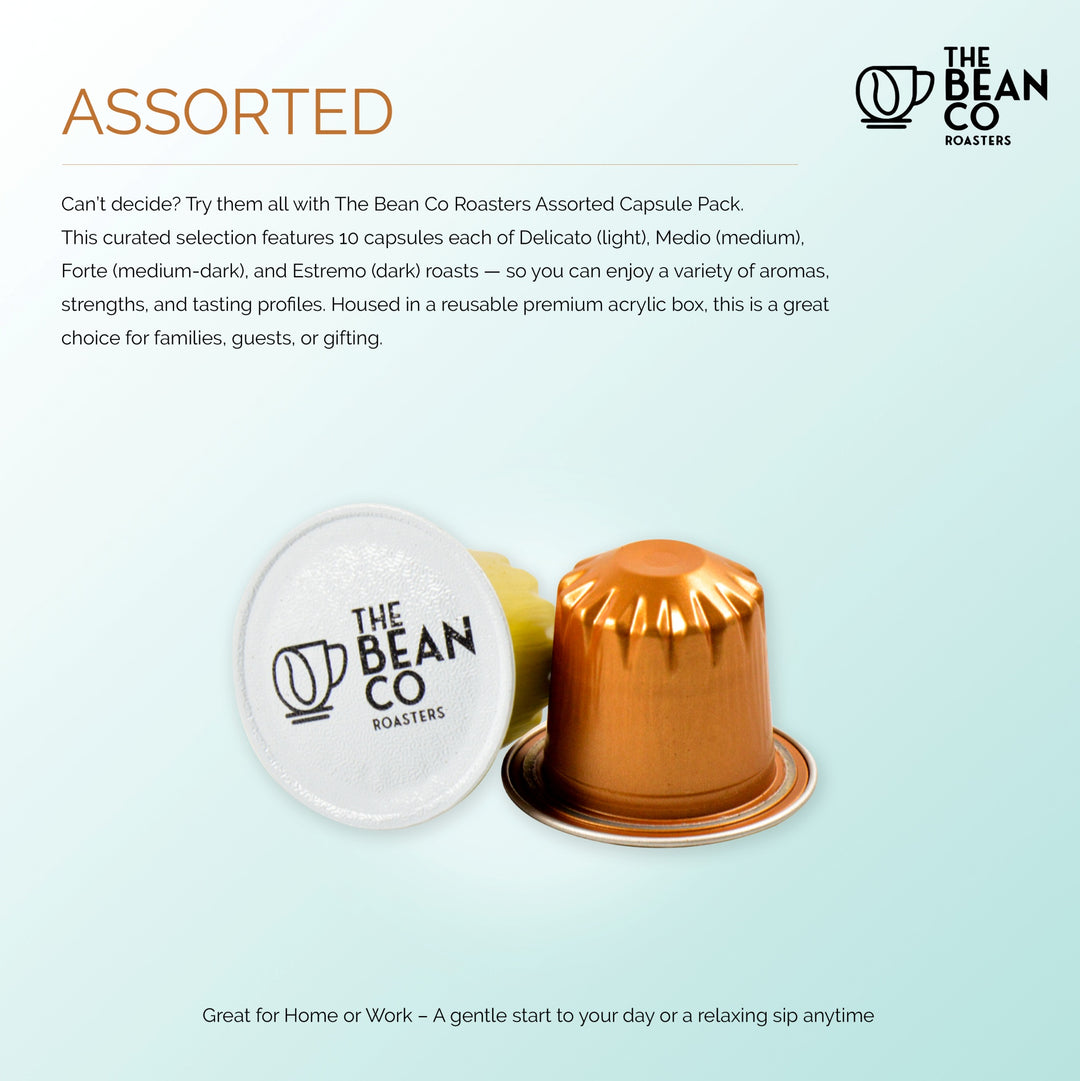 THe Bean Co Roasters Coffee Capsule Machine | 40 Nespresso®-Compatible Coffee Capsules | Combo Pack