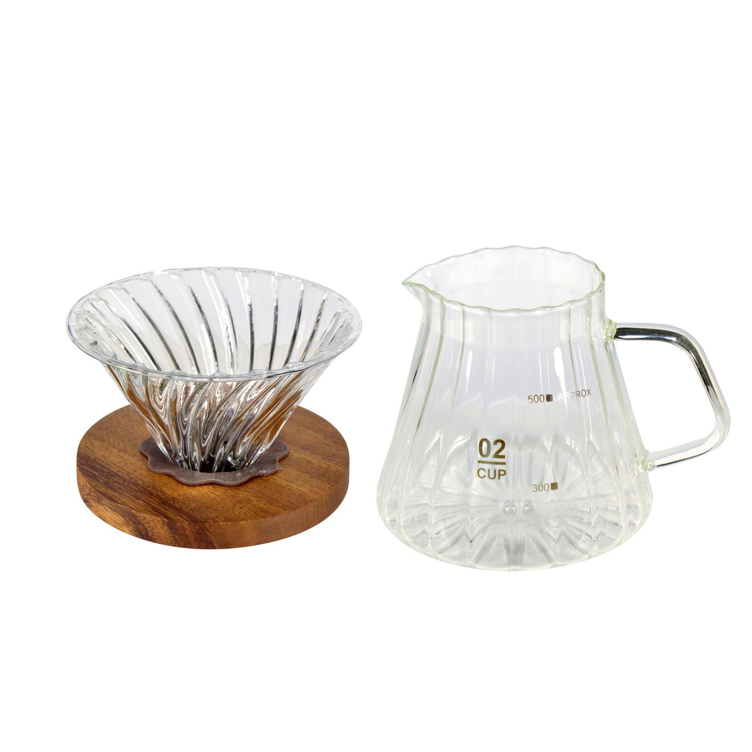 The Bean Co Roasters Pour Over Coffee Brewer Maker Set | Borosilicate Glass serving Carafe| Coffee Dripper with Wooden Base