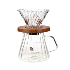 The Bean Co Roasters Pour Over Coffee Brewer Maker Set | Borosilicate Glass serving Carafe| Coffee Dripper with Wooden Base