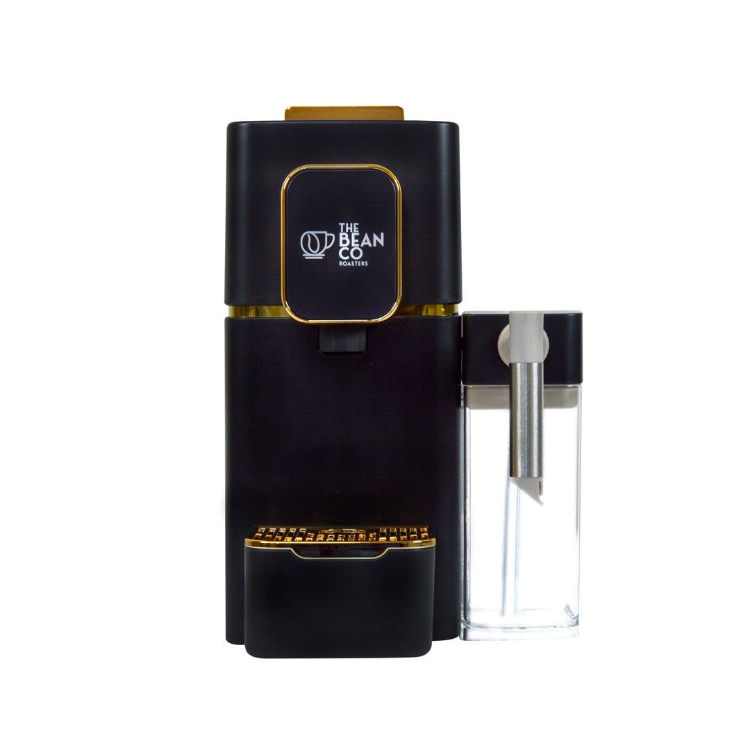 The Bean Co Roasters Coffee Capsule Machine with a milk tank attachment | Espresso Coffee Maker | 19 Bar Pressure | | Compatible with Nespresso Pods