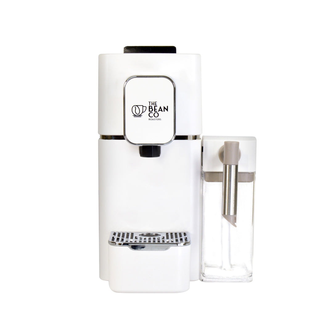 The Bean Co Roasters Coffee Capsule Machine with a milk tank attachment | Espresso Coffee Maker | 19 Bar Pressure | | Compatible with Nespresso Pods