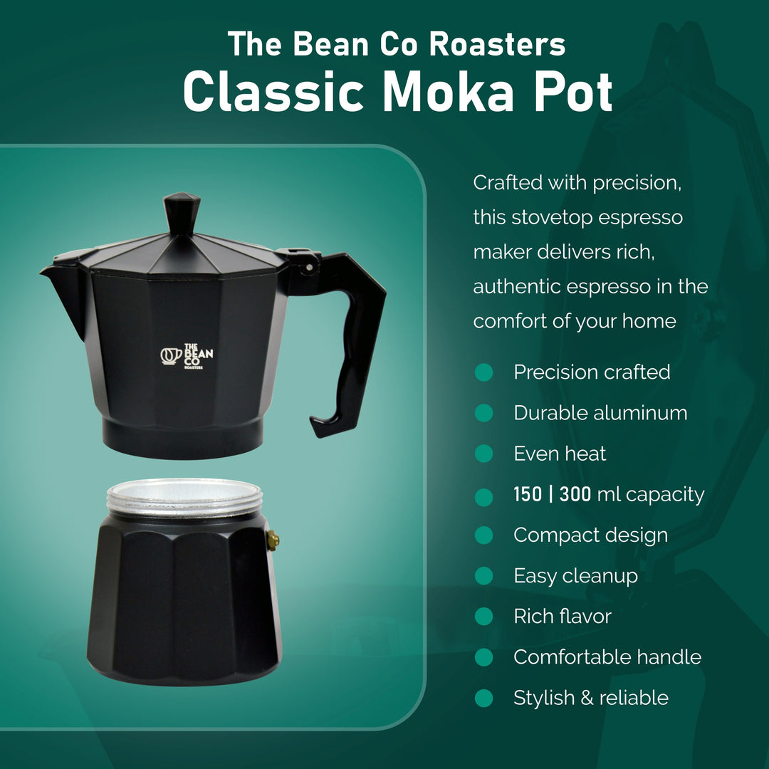 The Bean Co Roasters Classic Moka Pot | Premium Aluminium | Stovetop | Espresso Coffee Maker