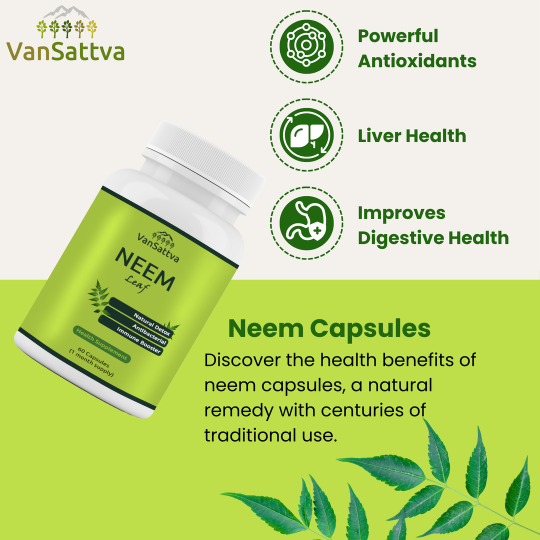 Vansattva Neem Capsules 650mg – Natural Skin & Blood Purifier Support – Herbal Detox & Immunity Support – Veg Capsules – 60 Count – Made in India